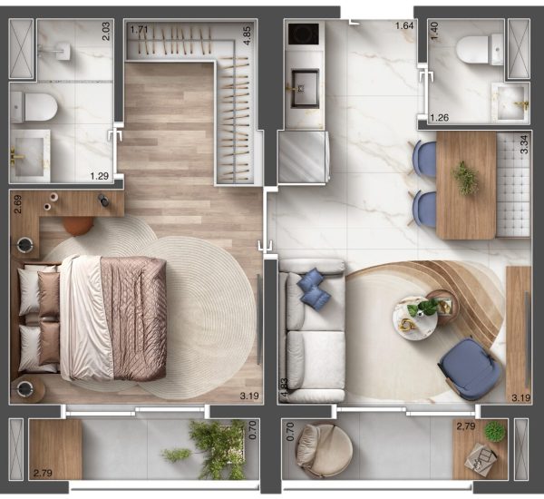 Planta 21m² - Opção de junção